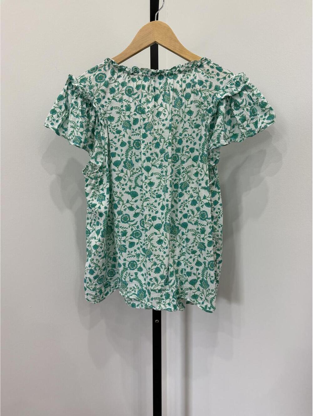Draper James Medium Flutter Green and White Floral Short Sleeve Blouse - Picture 7 of 7